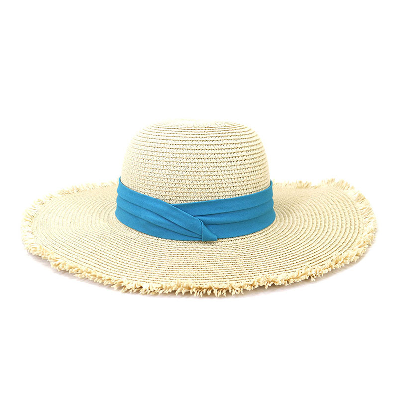 Cappello da spiaggia a tesa larga alla moda con fascia blu per donna