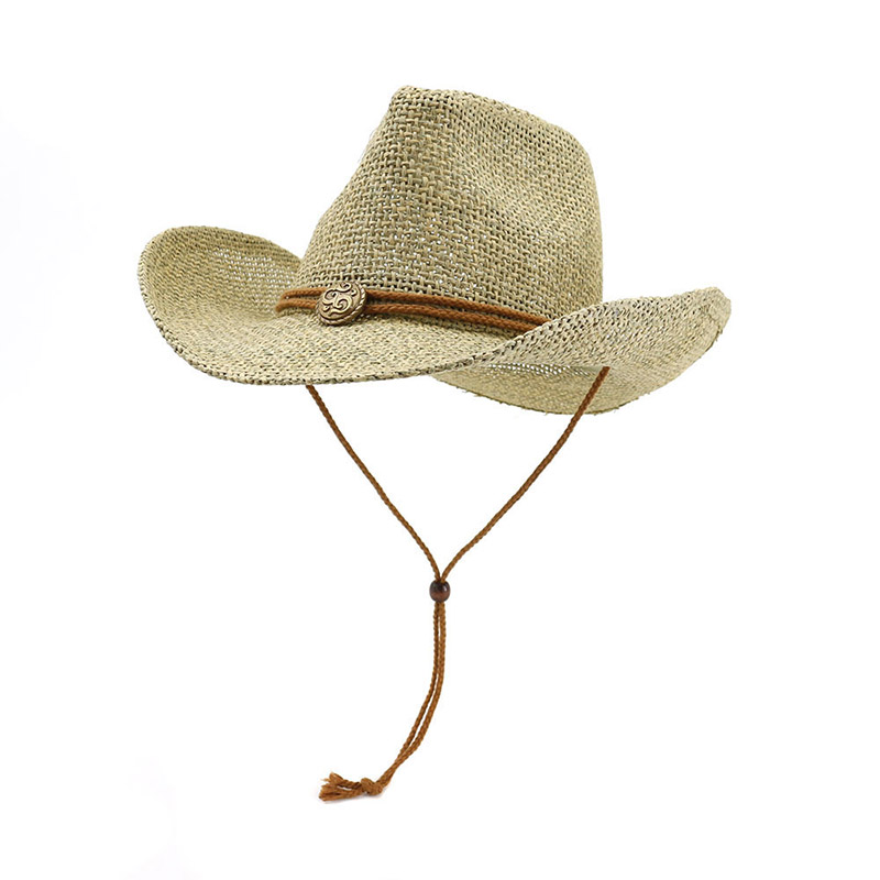 Cappelli di paglia da sole da cowboy con cinturino regolabile