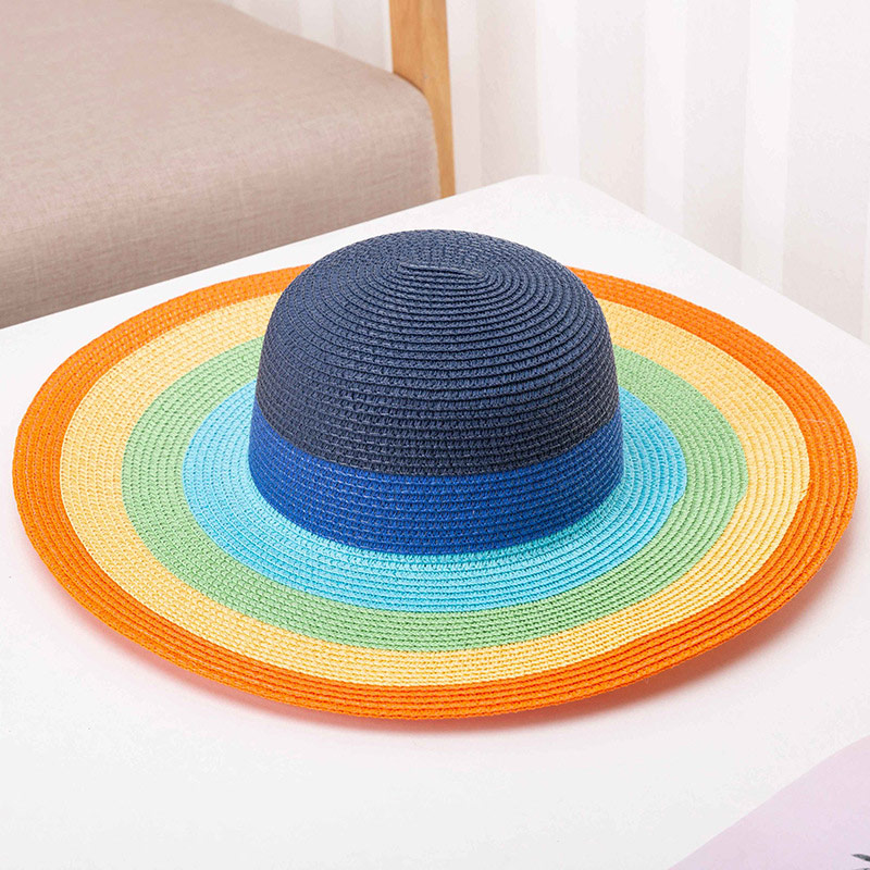 Cappello di paglia floscio a righe arcobaleno con logo personalizzato