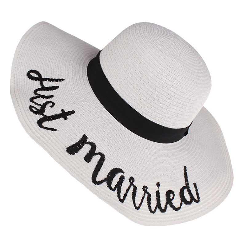 Cappello da spiaggia floscio bianco da donna con ricamo personalizzato