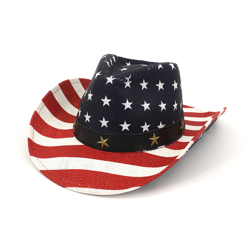 Cappello di paglia da cowboy con bandiera americana