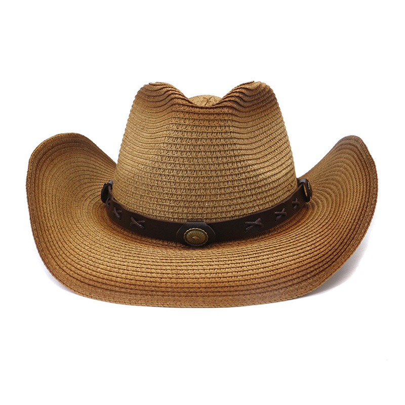 Cappello di paglia da cowboy con cintura in pelle