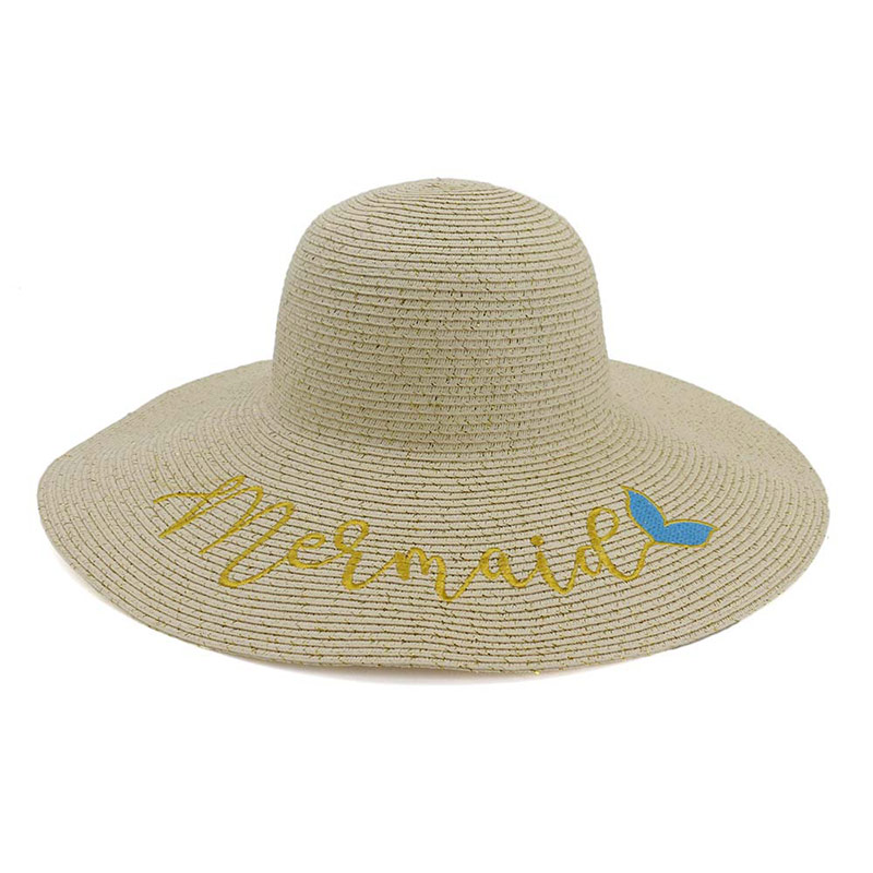 Womens Mermaid Golden Embroidered Floppy Sun Hat