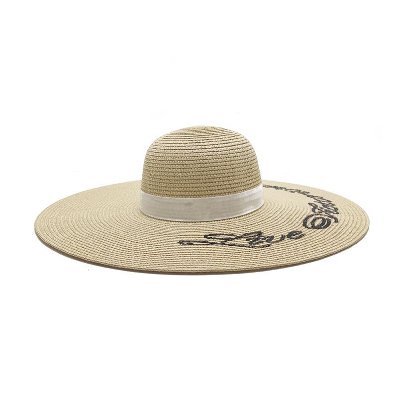 Cappello di paglia floscio a tesa larga con logo in paillettes personalizzato