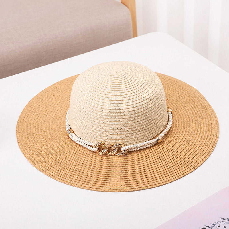 Cappello di paglia floscio bicolore con finiture personalizzate per donna