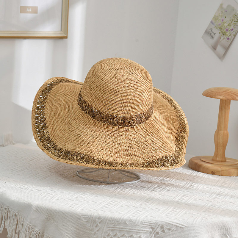 Cappello di paglia da sole pieghevole in rafia di alta qualità