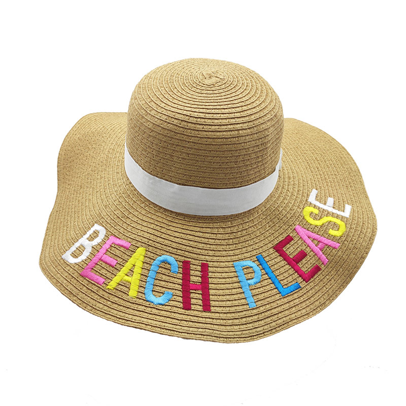 Protezione solare Beach Please Embroidery Lady Cappello di paglia