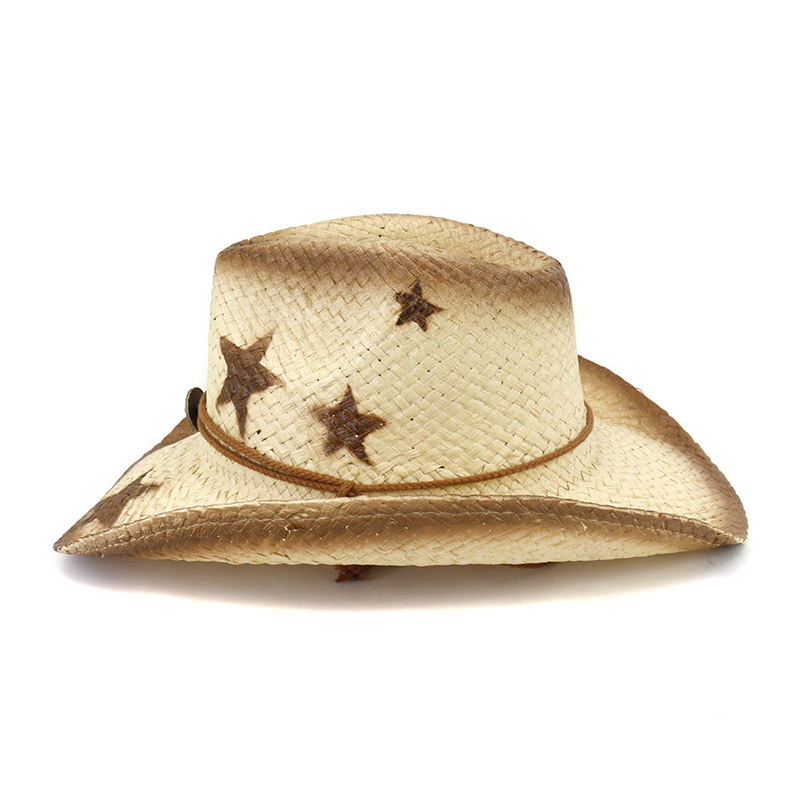 Cappello di paglia da cowboy con stampa a stella