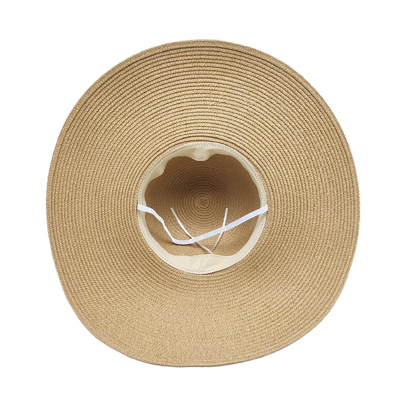 Cappello di paglia floscio a tesa larga con logo in paillettes personalizzato