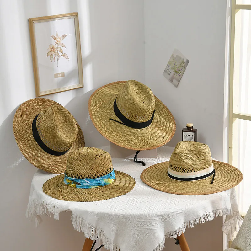 Topi Fedora Panama Vented Straw Natural Straw Beach Wide Brim