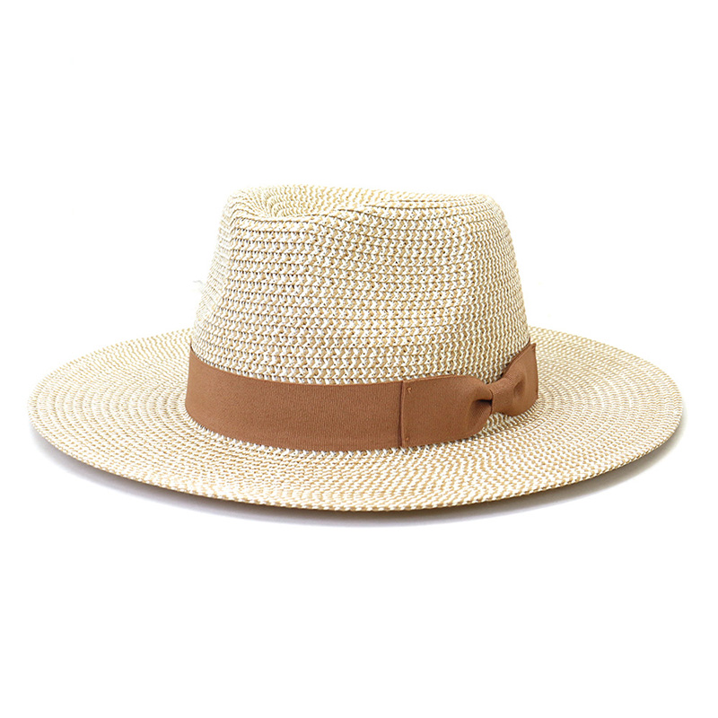 Bowknot Ribbon Straw Braid Fedora Hat for Men