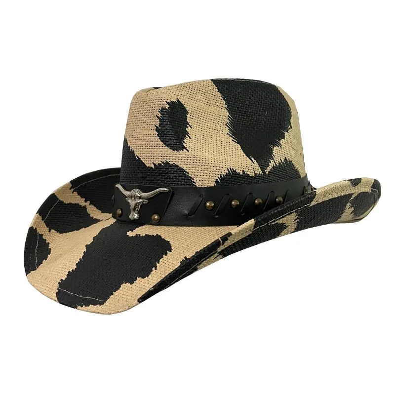 Cow Print Cowgirl Straw Hat Supplier