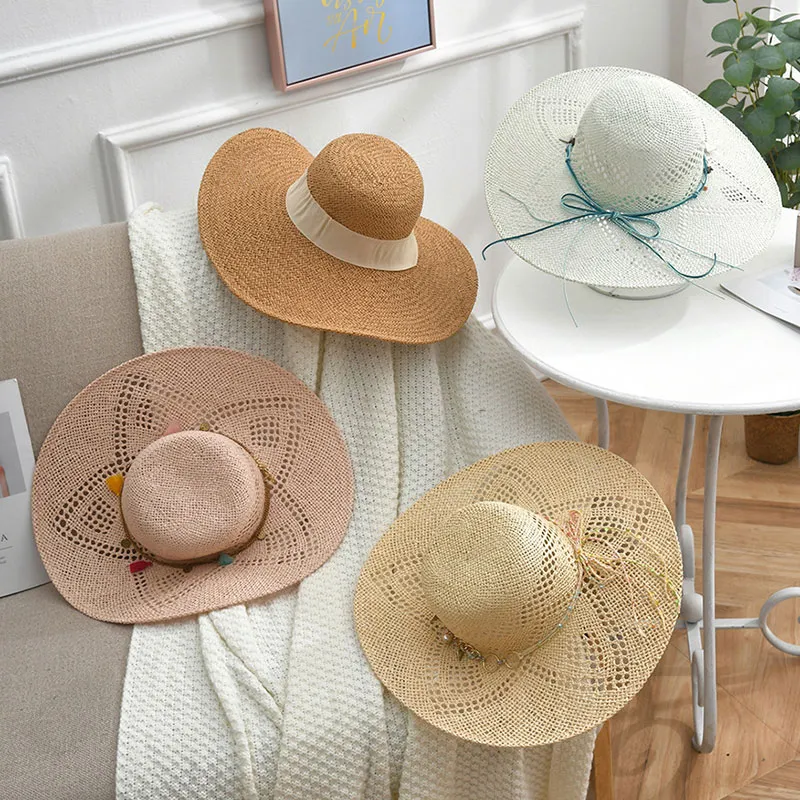 Custom na Handwoven Lady Floppy Paper Straw Hat