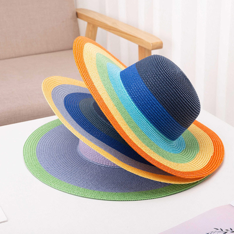 Custom Logo Rainbow Stripe Floppy Straw Hat