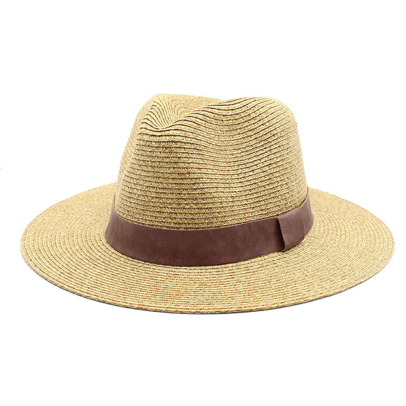 Custom Ribbon Mens Summer Wide Brim Fedora Straw Hat