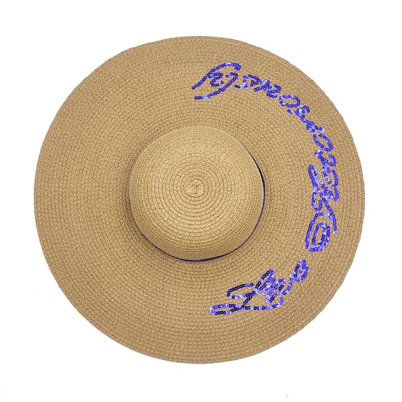 Customized Sequin Logo Big Brim Floppy Straw Hat