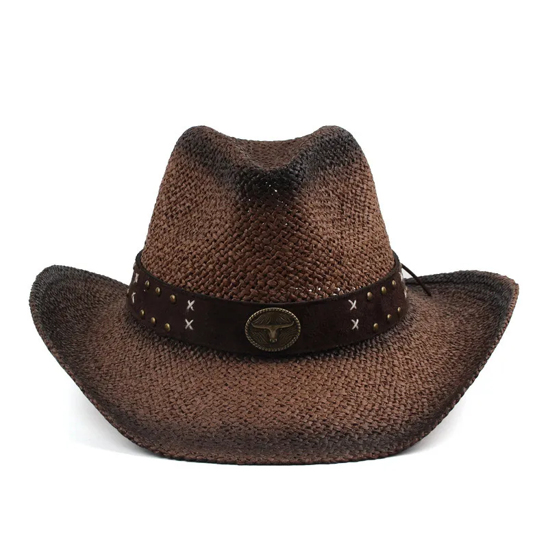 Ciemnobrązowy słomkowy kapelusz kowbojski