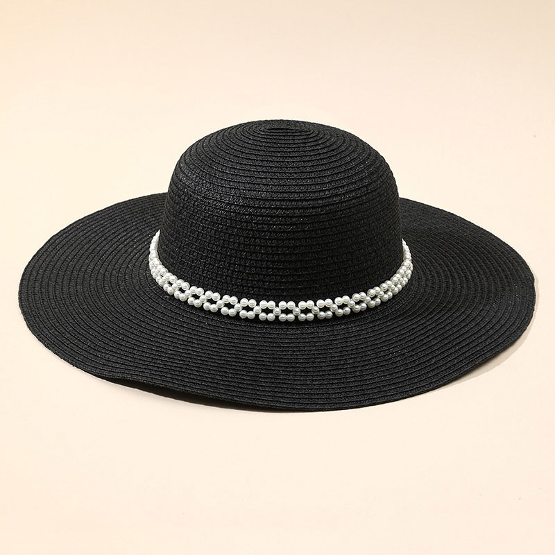 Fancy Black Floppy Straw Sun Hats for Lady
