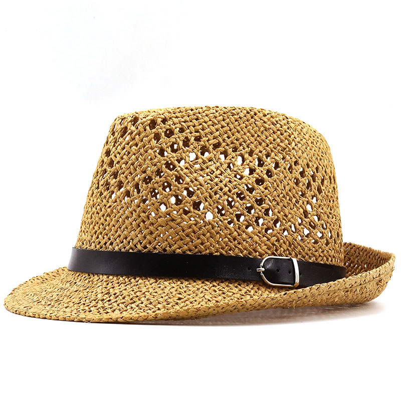 Fashion Beach Outdoor Handwoven Straw Trilby Hat kanggo Mens