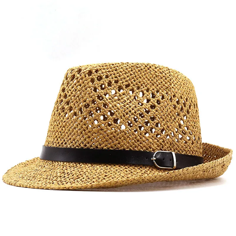 Fashion Beach Outdoor Ręcznie tkany kapelusz Trilby ze słomy dla mężczyzn