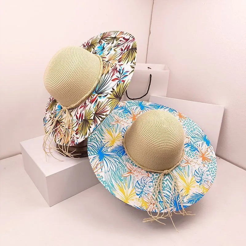 Fashion women print floppy straw hat