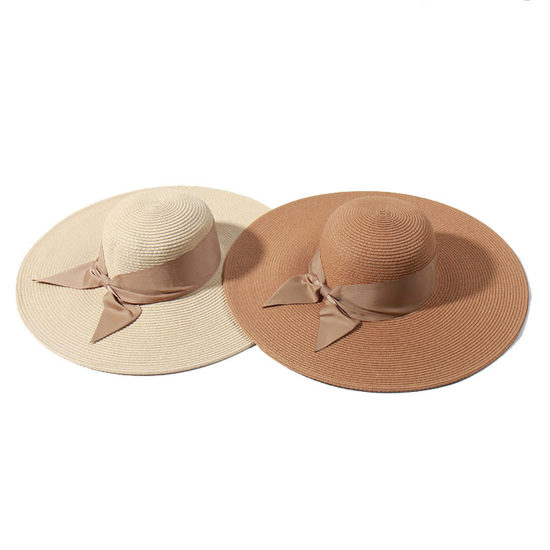 Lady Elagent Straw Floppy Hat with Bowknot