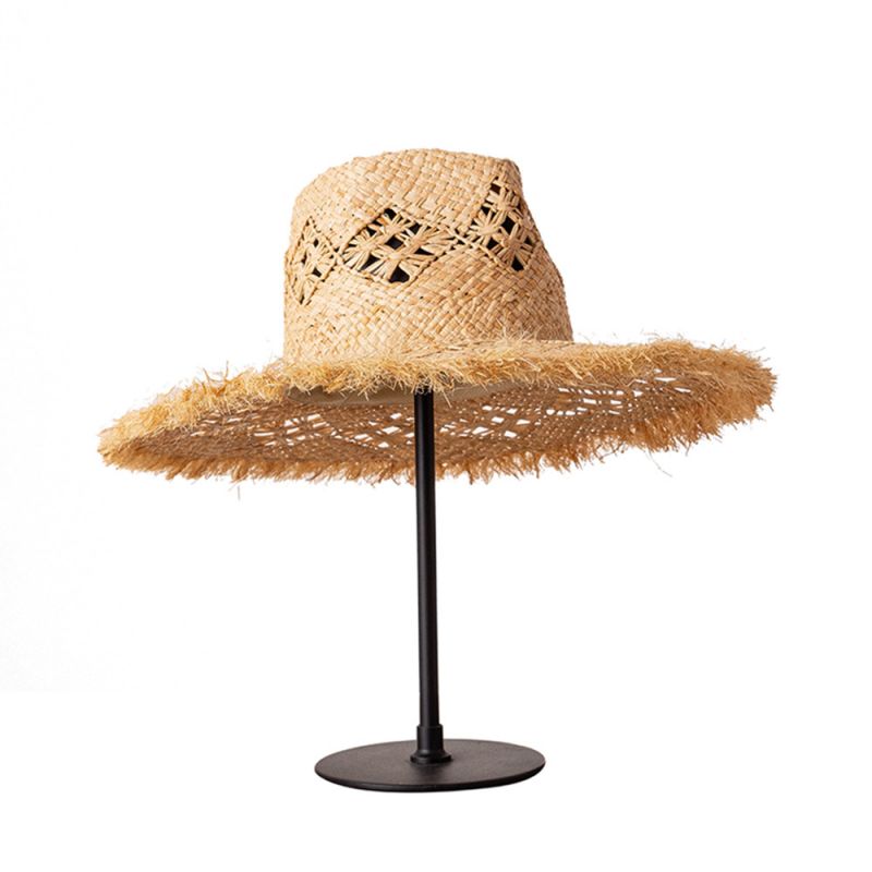Lady's raffia straw fedora sun hat made in China