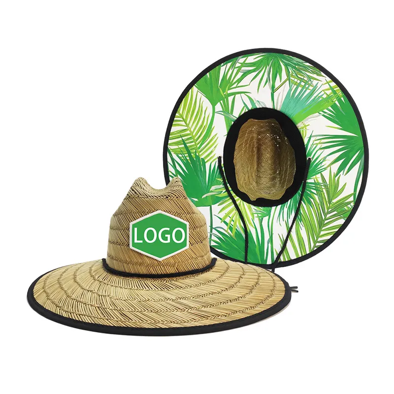 Topi Jerami Lifeguard Cetak Daun Palem