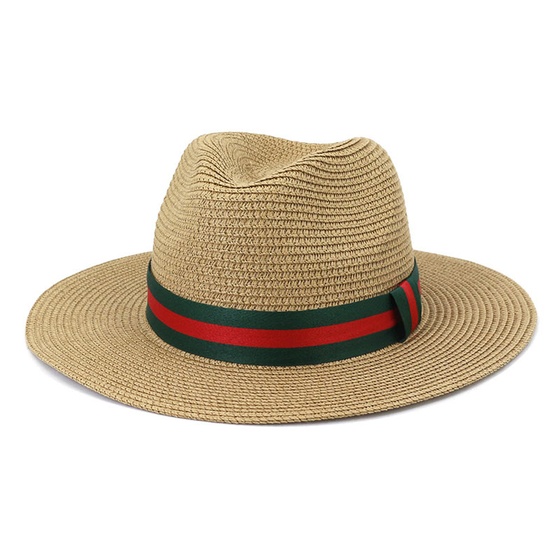 Cappello di paglia Panama tinta unita con bordo in nastro