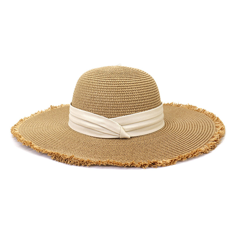 Sombrero de ala grande de verano con ribete de cinta para mujer