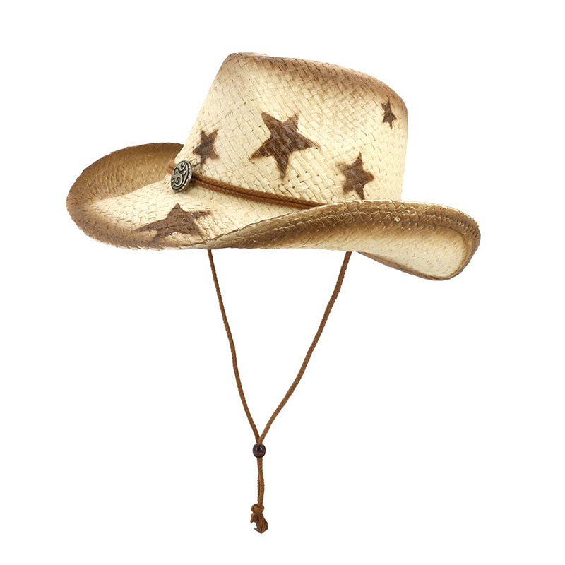 Cappello di paglia da cowboy con stampa a stella