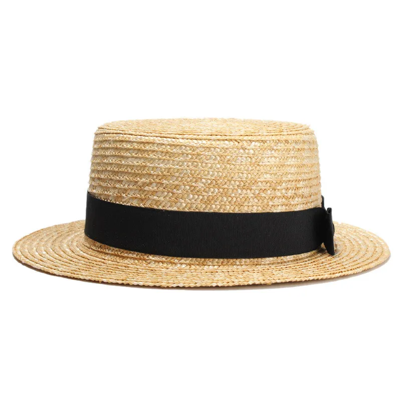 Straw Boater Hat na may Bowknot