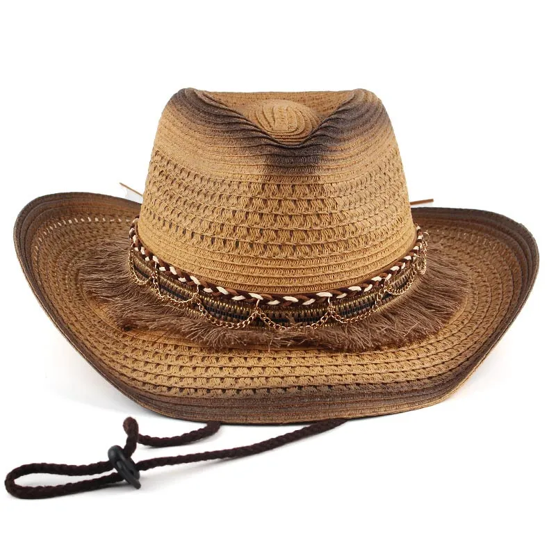 Słomkowy kapelusz kowbojski z frędzlami