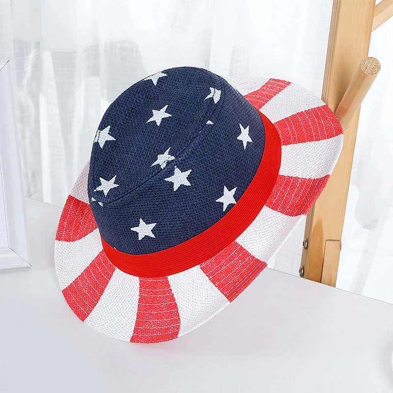 Słomkowy kapelusz kowbojski z flagą USA