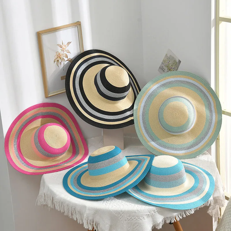 Wholesale Lady's Elegant Stripe Floppy Beach Hat