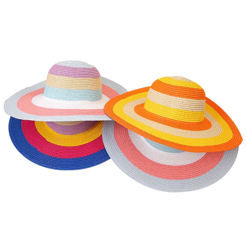 wholesale striped rainbow women paper straw hat