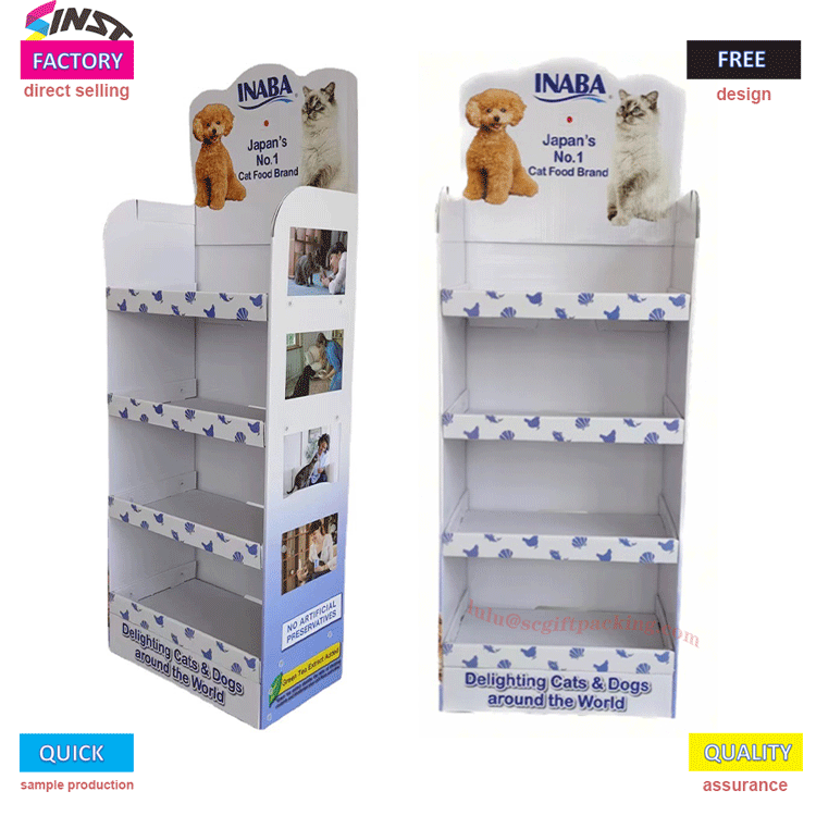 Foldable cardboard floor display rack for pet food supplies