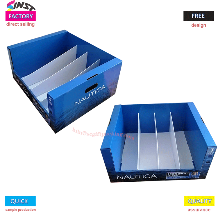 Cardboard display stand for Underwear Stackable PDQ for Garments