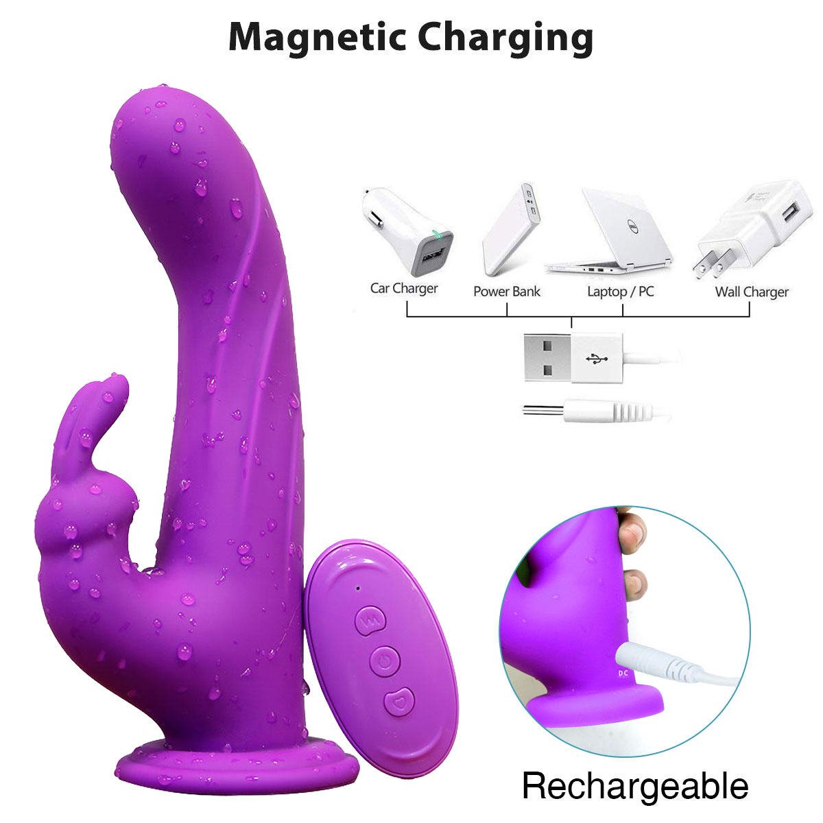 Naujas triušio masturbacijos vibratorius G taško stimuliavimo skystas silikoninis masažinis dvigalvis vibratorius - 4