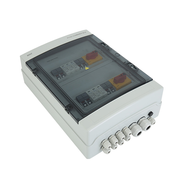 Ip66 प्लास्टिक सौर PV DC कम्बाइनर बक्स 4 स्ट्रिङ इनपुट2 स्ट्रिङ आउटपुट