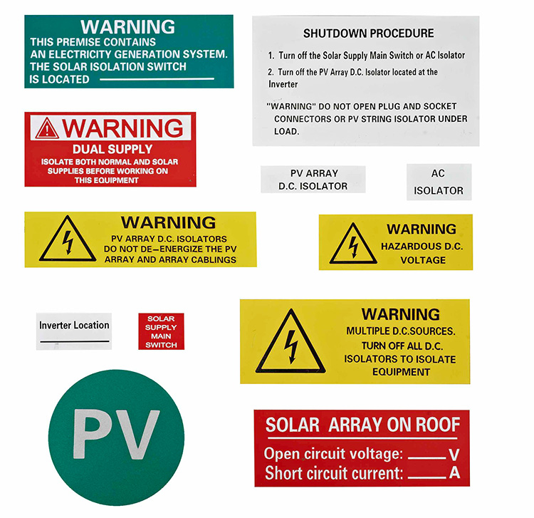 Etiquetas de advertencia para sistemas fotovoltaicos