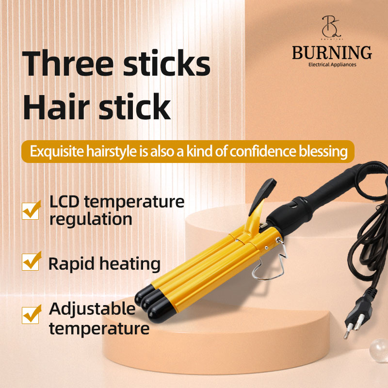 LED Display Triple Barrels Wave Styling Hair Curler - 0 