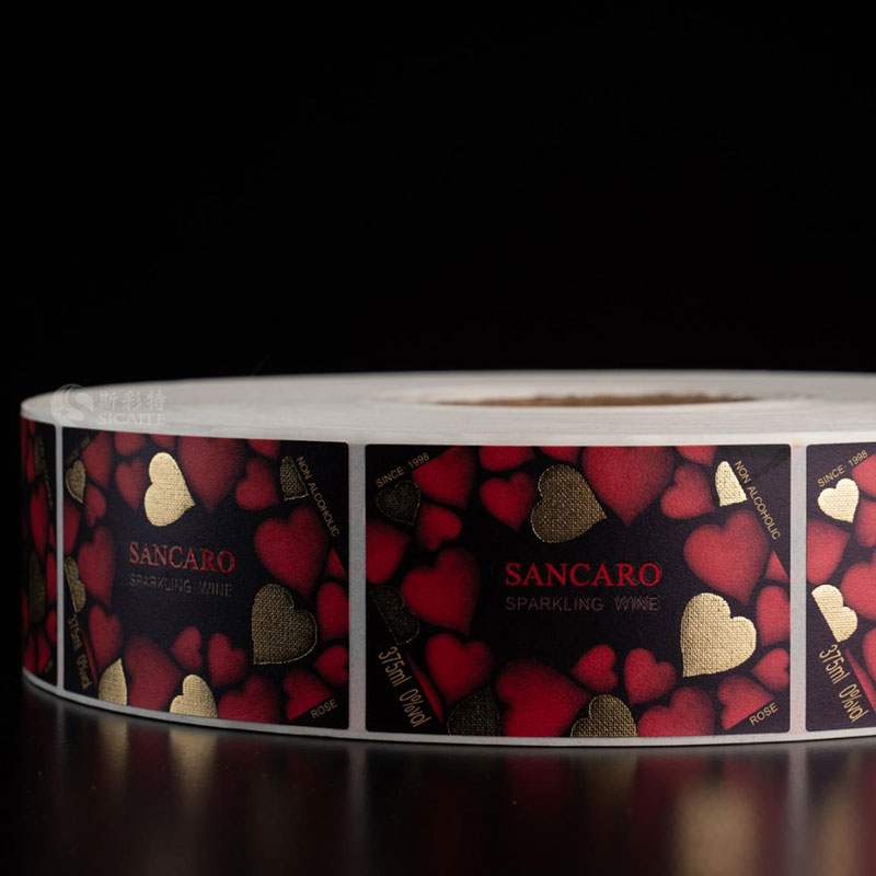 Foil Emas lan Stiker Label Anggur Abang Nanotekstur