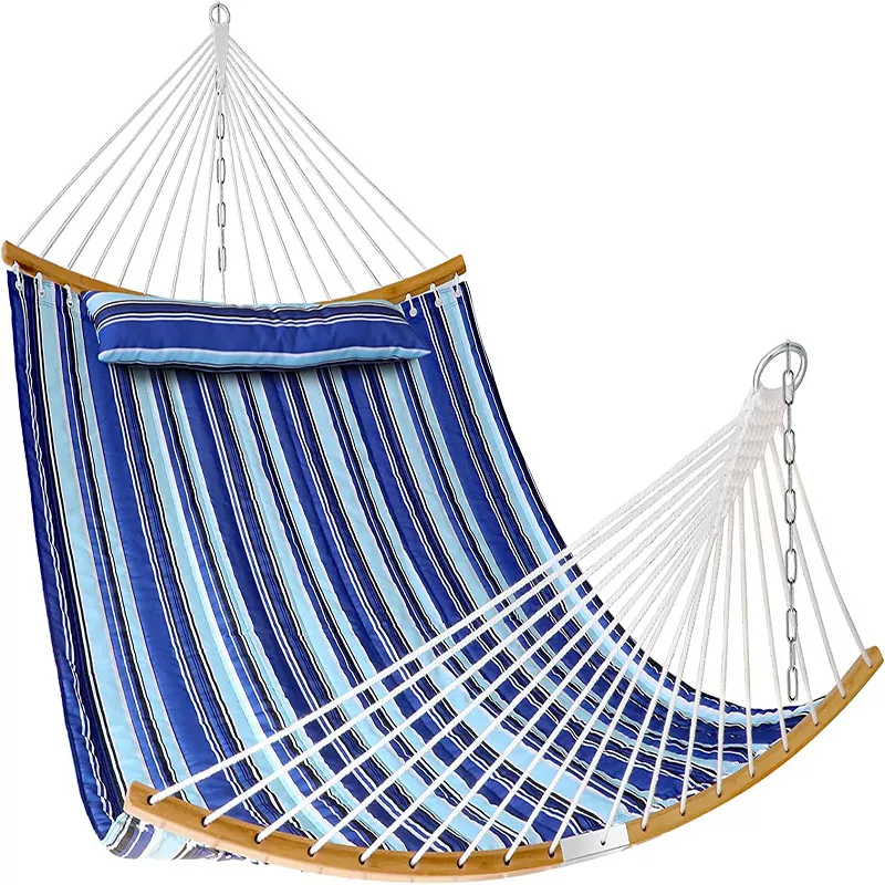 Double Hammock with Bamboo Wood Spreader Bars Detachable Pillow