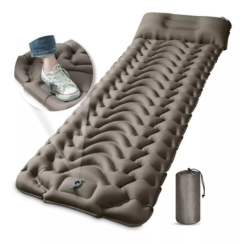 Tapis de couchage gonflable avec oreiller et pompe intégrée