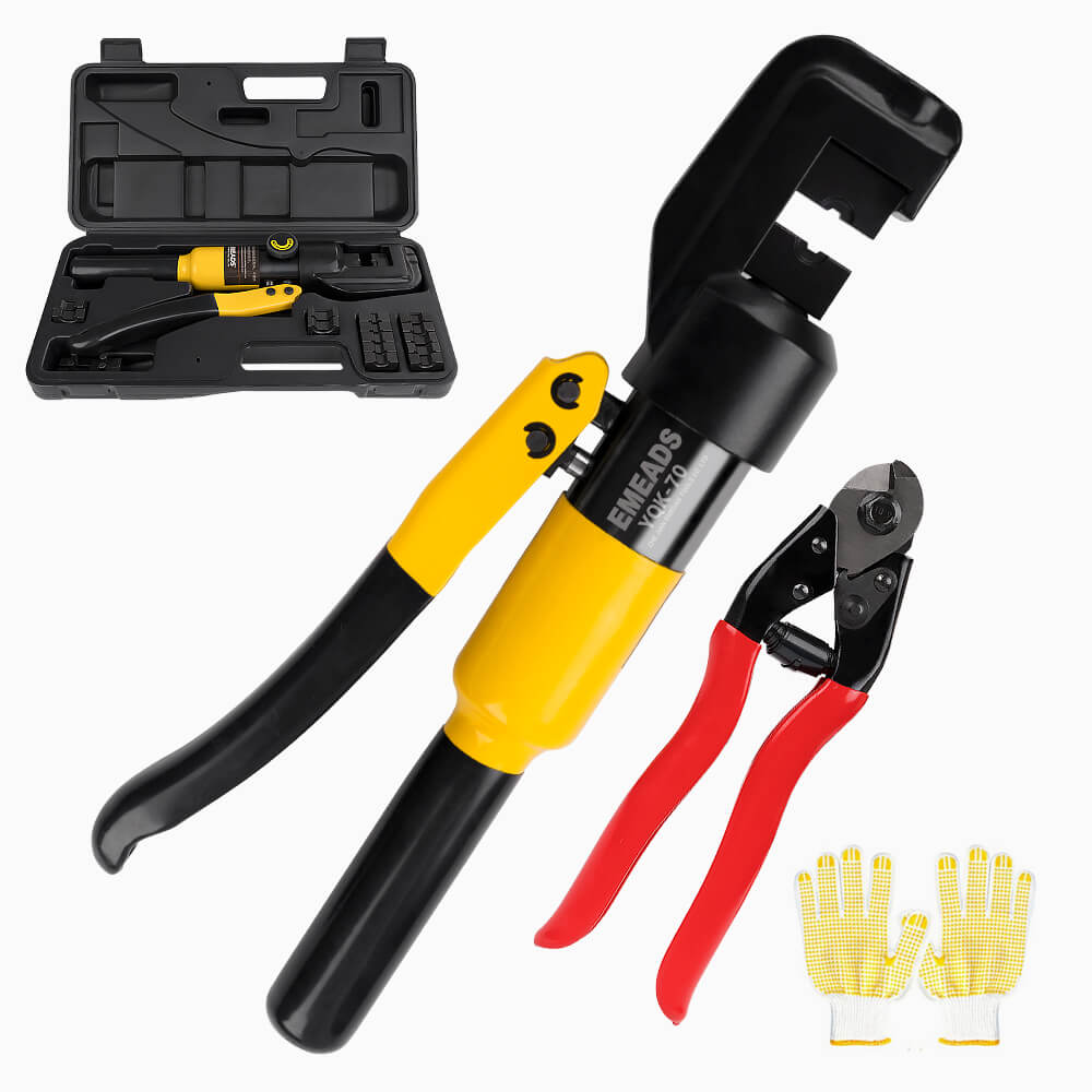 Hydraulic Wire Terminal Crimper Swager Cable Lug Crimping Swaging Tool with 11 Pairs Dies Stainless Steel Cable Cutter