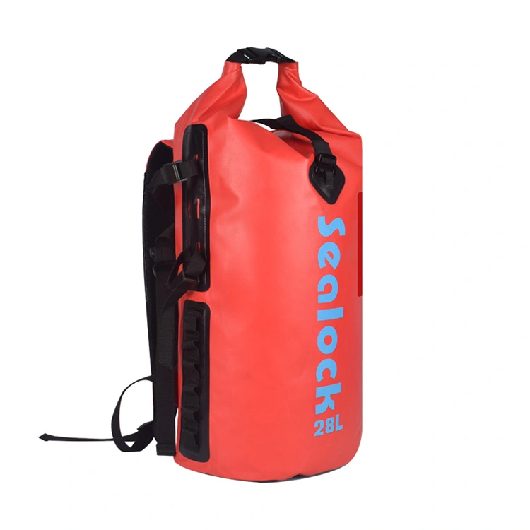 Waterproof Backpack for Kayaking 28 Liter Red with Phone Window