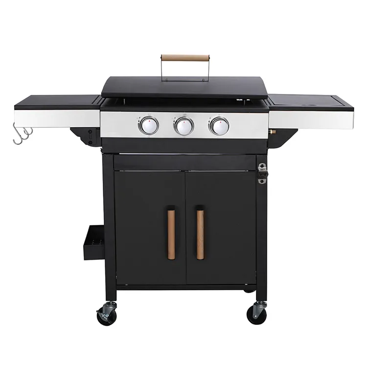 2 Burner Gas BBQ Plancha Griddle karo Trolley