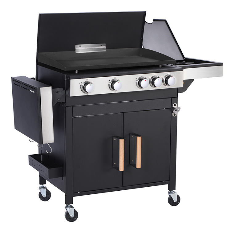 4 Burner Portable Gas BBQ Plancha Grill with Side Burner and Trolley