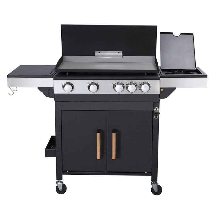 4 Burner Portable Gas BBQ Plancha Grill with Side Burner and Trolley